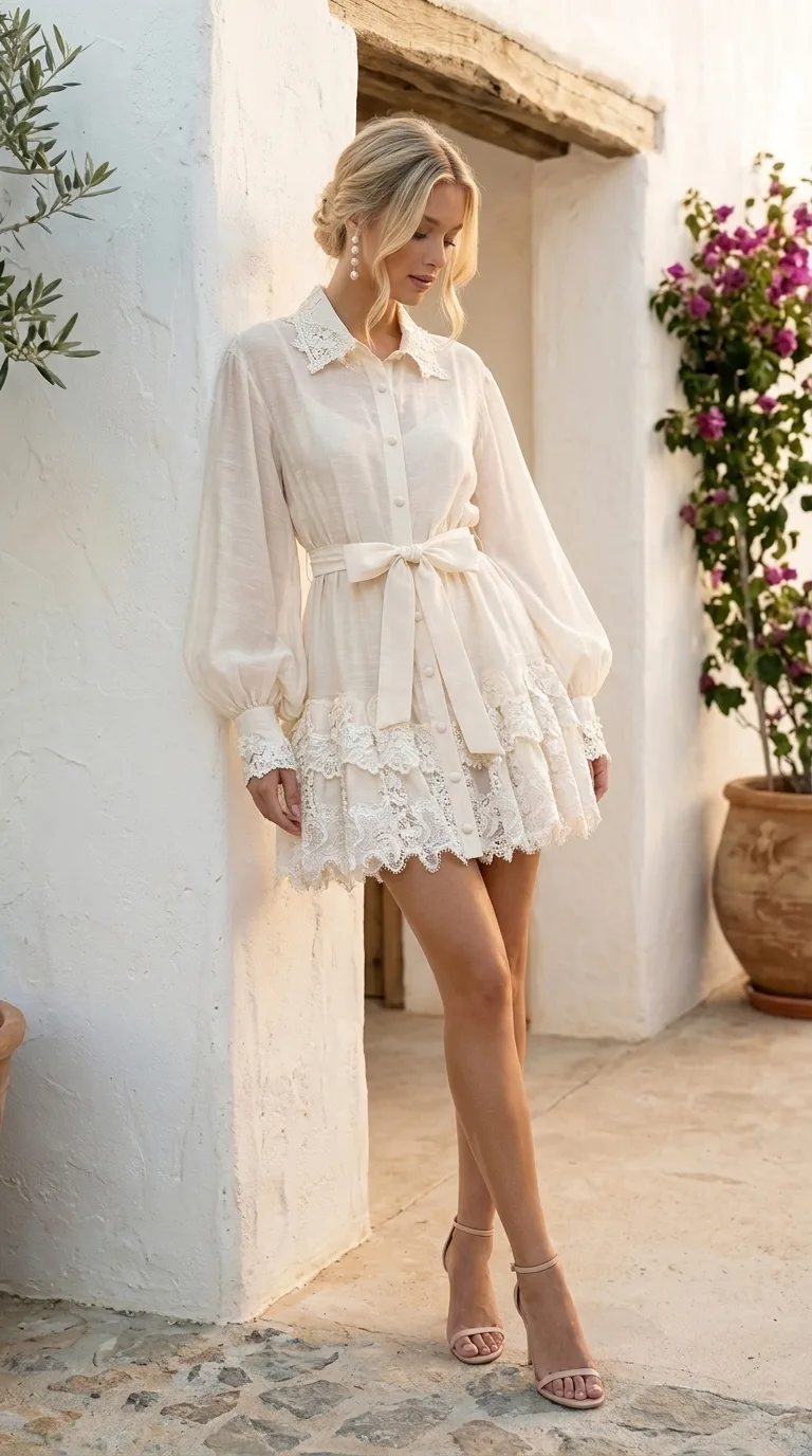 Rochie eleganta din in si bumbac cu broderie dantela